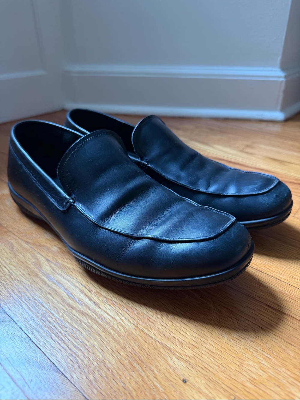 PRADA Linea Rossa Men's Black Leather Loafers Slip-On Sz 10 (US 11)
